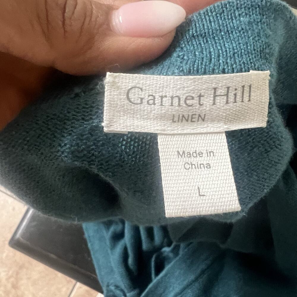 Garnet Hill Easy Linen Drape Front Cardigan Sweater Size Large Teal Blue - Picture 4 of 11